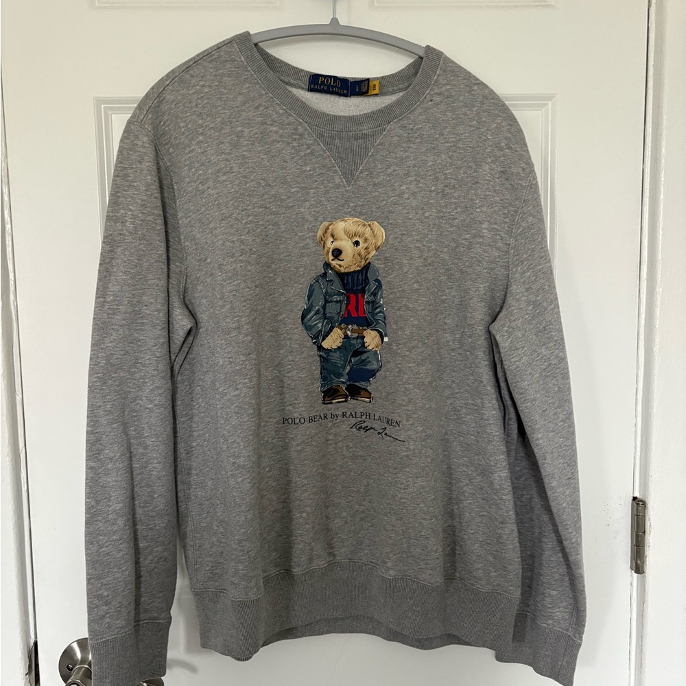 Ralph Lauren Grey Crewneck Sweater with Polo Bear Graphic